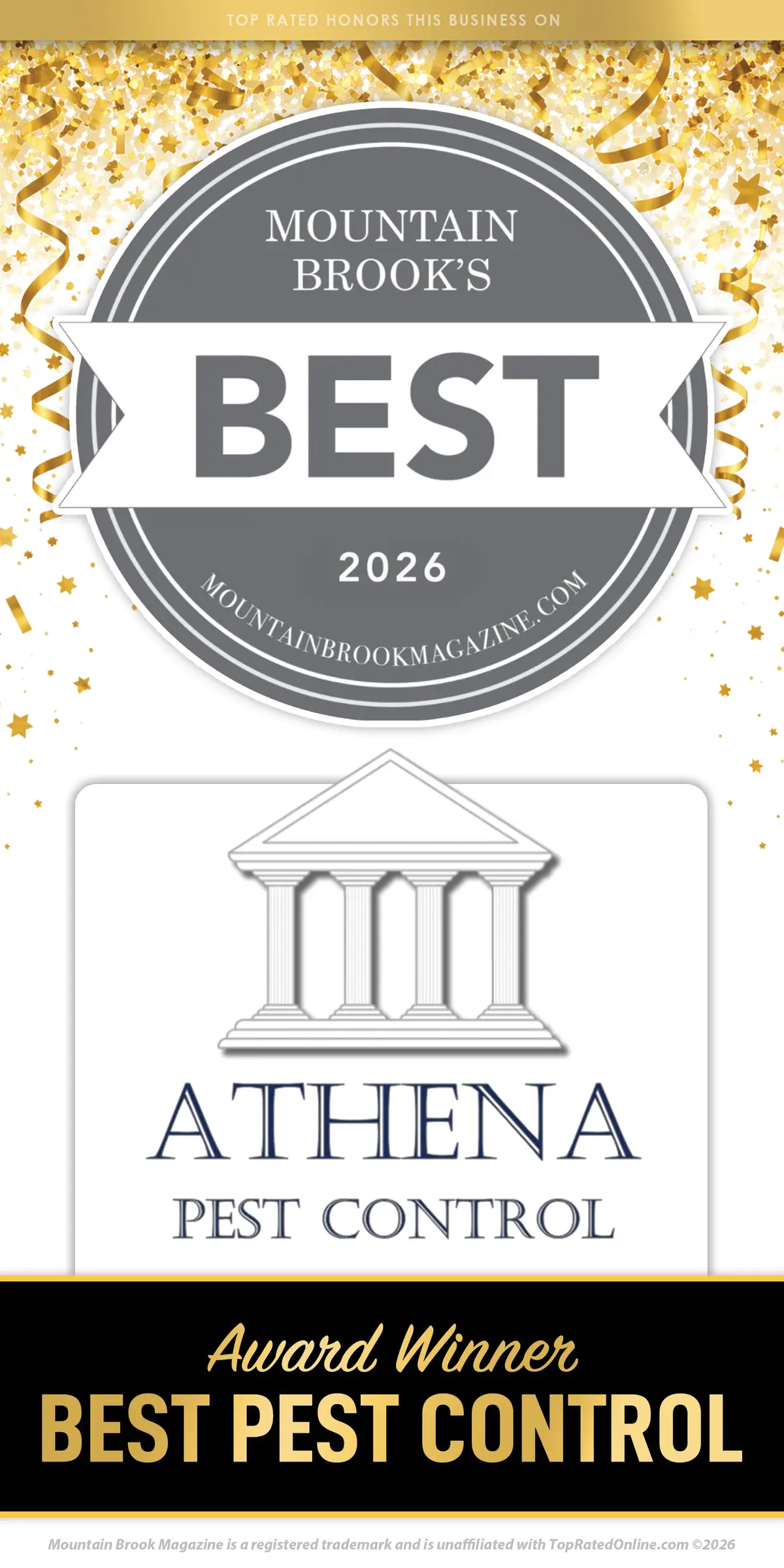 Athena Pest Control, Mountain Brook's Best Pest Control winner for 2026